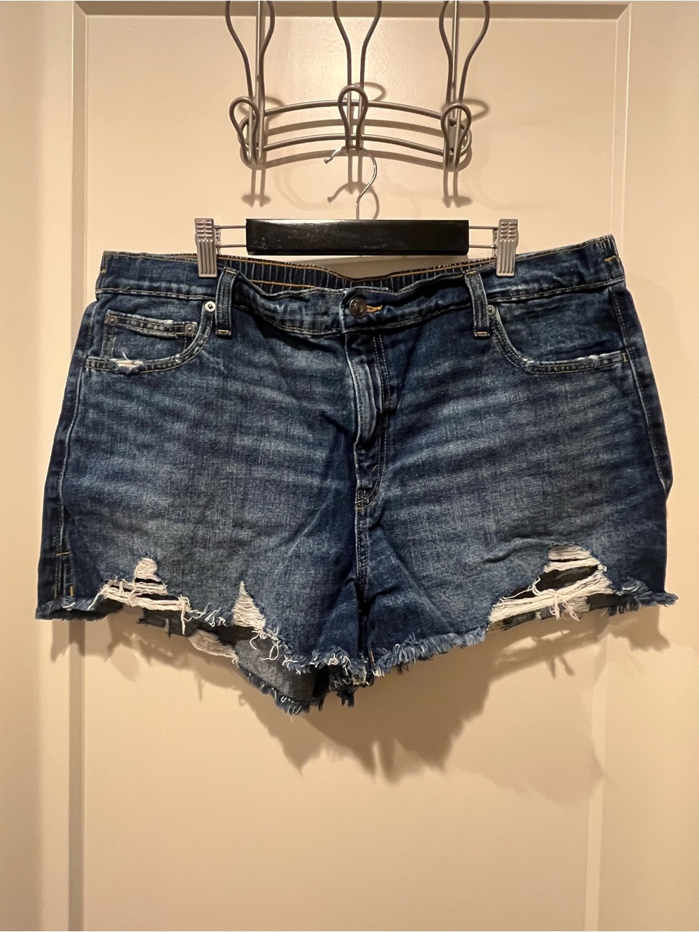 Distressed Dark Blue Denim Shorts